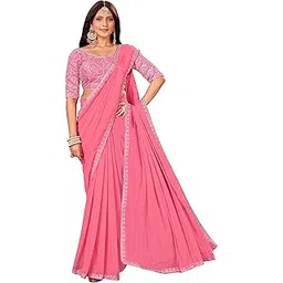 glory sarees Women's Georgette Ready To Wear Saree With Silk Blouse Piece-picture-54