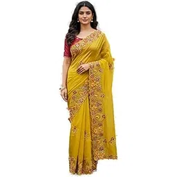 glory sarees Women’s Pure Silk Gold Crushed Sequence Embroidery Work Scallop Border Saree With Blouse Piece (LF836_Parent)-picture-55