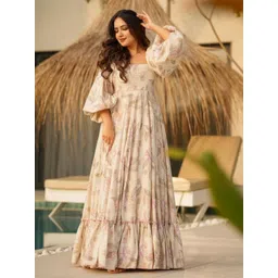 GLOSIA DESIGN Floral Print Puff Sleeve Ruffled Fit & Flare Maxi Dress-picture-17