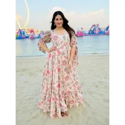 GLOSIA DESIGN Floral Printed Sweetheart Neck Puff Sleeve Ruffled A-Line Maxi Dress-picture-13