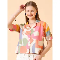 GLOSIA DESIGN Print Cotton Shirt Style Crop Top-picture-41