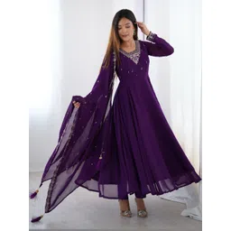 GLOSIA DESIGN Women Ethnic Motifs Embroidered Panelled Thread Work Kurta with Trousers & With Dupatta-picture-7