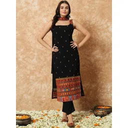 GLOSIA DESIGN Women Ethnic Motifs Embroidered Regular Thread Work Silk Georgette Kurta with Trousers & With-picture-29