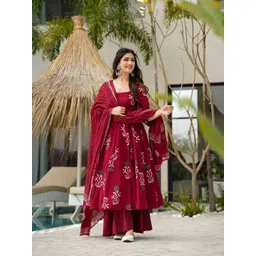 GLOSIA DESIGN Women Ethnic Motifs Printed Anarkali Kurta with Palazzos & Dupatta-picture-40