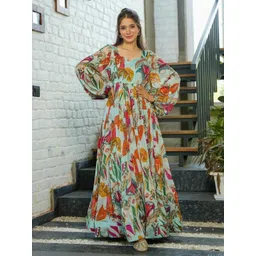 GLOSIA DESIGN Women Floral Print Puff Sleeve Maxi Dress-picture-15