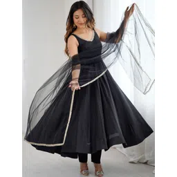 GLOSIA DESIGN Women Panelled Gotta Patti Raw Silk Kurta with Trousers & With Dupatta-picture-26