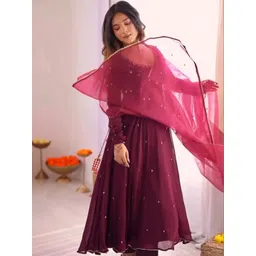 GLOSIA DESIGN Women Panelled Sequinned Kurta with Sharara & With Dupatta-picture-12