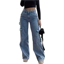 glossia Fashion Women Cargo Jeans | High Waist Stretchable Wide Leg Loose Fit Denim| Boyfriend Cargo Jeans for Women(WJ1-1234)-picture-20