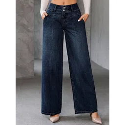 Glossia Women Loose Wide Leg High-Rise Light Fade Acid Wash Stretchable Jeans-picture-39