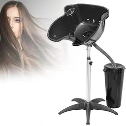 Glossy Hair Washing Sink, Portable Height Adjustable Salon Deep Shampoo Basin Sink Hair Washing Bowl with Drain Hose for Home Barber Shop Beauty Salon Spa Equipment (Black basin)-picture-12