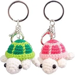 glossyplus Handmade Mini Cute Turtle Crochet Keychain for Car, Motorbike, Bag, Purse, Knitting, Craft Materials, Crochet Keychains Decorative Key Ring for Girls & Women, pack of 2 (GREEN,PINK)-picture-11