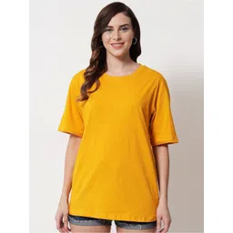 GLOWBERRY Women Solid Round Neck Oversized T-shirt-picture-10