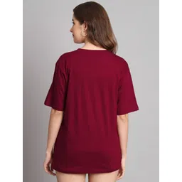 GLOWBERRY Women Solid Round Neck Oversized T-shirt image 3