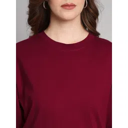 GLOWBERRY Women Solid Round Neck Oversized T-shirt image 2