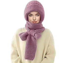 glowflow Winter Cap for Women Stylish with Integrated Ear Protection Windproof Cap Scarf Mufflers 2 in 1 Warm Conjoined Ear Protection Knitted Woolen Cap Hat for Girls महिलाओं के लिए स्टाइलिश टोपी-picture-44