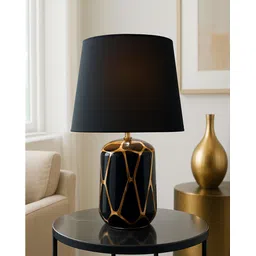 glowhere Ceramic Table Lamp with Black Gold Hive Shade, Bedroom & Home Décor Table Lamp-picture-10