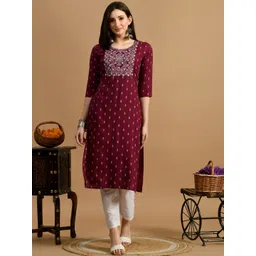 GLOWWORLD Ethnic Motifs Printed Straight Kurta-picture-14