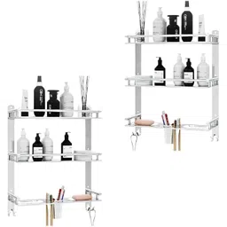 3 Layer Bathroom Shelf with Double Soap Dish and Tumbler Holder – Pack of 2 Stainless Steel Toilet Paper Holder-image-6