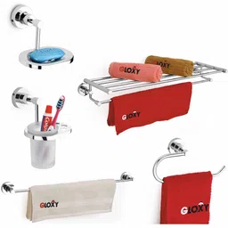 5-Piece Set Napkin Ring, Towel Rod, Soap Holder, Glass Holder & Towel Rack Stainless Steel Toilet Paper Holder-image-36