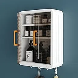 GLOXY Bathroom Shelf & Storage Cabinet - Wall Organiser for Bathroom Essentials, Makeup, Skincare with 2 Doors, 32 x 40.5 x 13cm (White, 3 Layer)-image-7