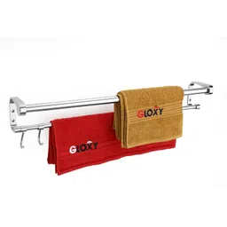 gloxy by gloxy 24 Inch Wall Mounted 2 Layer Towel Rod for Bathroom Silver Towel Holder-picture-10