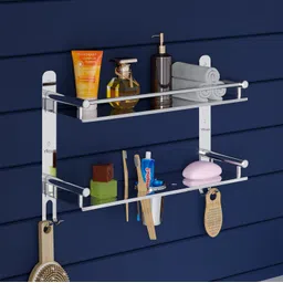 gloxy by gloxy 4IN1 SS Bathroom Shelf with Soap Dish and Toothbrush Holder Bathroom Accessories Silver Towel Holder-picture-26