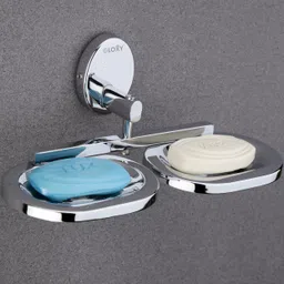 gloxy Double Soap Dish Wall Mount | Soap Holder for Bathroom, Kitchen Sink, Wash Basin Silver Toilet Paper Holder image 1