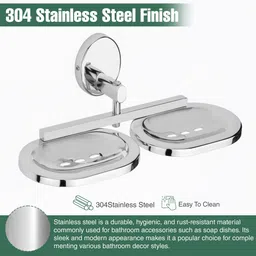 gloxy Double Soap Dish Wall Mount | Soap Holder for Bathroom, Kitchen Sink, Wash Basin Silver Toilet Paper Holder image 4