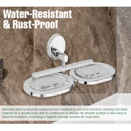 gloxy Double Soap Dish Wall Mount | Soap Holder for Bathroom, Kitchen Sink, Wash Basin Silver Toilet Paper Holder image 3