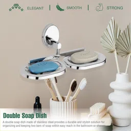 gloxy Double Soap Dish Wall Mount | Soap Holder for Bathroom, Kitchen Sink, Wash Basin Silver Toilet Paper Holder image 2