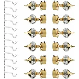 GLOXY ENTERPRISE Aluminium Single Diamond Curtain Brackets Parda Holders with Support Fittings 1 Inch Rod Pocket Finials Designer Door and Window (Golden 6 Pair)-picture-31