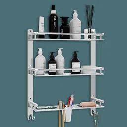 gloxy 3 Layer Multipurpose Bathroom Shelf with Double Soap Dish and Tumbler 15 inch 3 Bar Towel Rod-picture-32