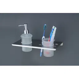 gloxy Glass Toothbrush Holder with Smokey Liquid Soap Dispenser | Tumbler Holder Silver Towel Holder-picture-24
