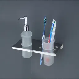 gloxy Glass Toothbrush Holder with Smokey Liquid Soap Dispenser | Tumbler Holder Stainless Steel Toilet Paper Holder-picture-23