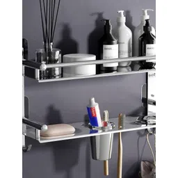 GLOXY Silver-Toned Solid Stainless Steel Bathroom Shelf-picture-33