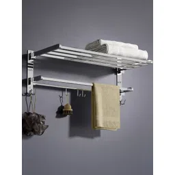 GLOXY Silver Toned Stainless Steel Adjustable Shelf Towel Holder-picture-36