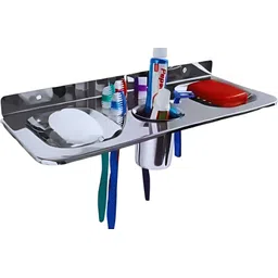 gloxy Wall Mounted Double Soap Dish with Toothbrush Holder | Bathroom Organizer 12 inch 2 Bar Towel Rod-picture-18