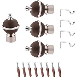 GLOXY Stainless Steel & ABS Curtain Bracket Parda Holder with Support 1 Inch Rod Pocket Finials Designer Door and Window Rod Support Fittings, Curtain Rod Holder(Brown, Pair of 2)-picture-25