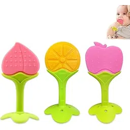 GLUN® Silicone Baby Teething, Pack of 3, Fruit Shape Toy for 0-12 Months, BPA Free Silicone Soothing Teether Soft & Safe Gum Relief Toy-picture-28