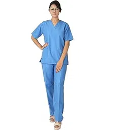 GLUN® Unisex V-Neck Suit Medical Scrub Top and Bottom Uniform Health-Care Professionals, Doctors, Nurses and Dentists Blue Color (S)-picture-13