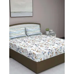 GM Blue & Grey Cotton 140 TC Queen Size Bedsheet With 2 Pillow Cover-picture-45
