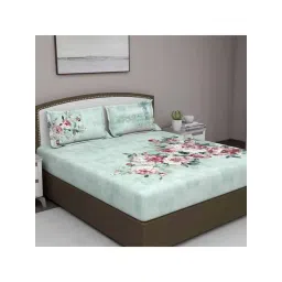 GM 'Citadel' Green & Pink Cotton 400 TC Double Bedsheet with 2 Pillow Covers-picture-31
