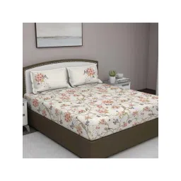 GM 'Fiesta' Beige & Peach Cotton 180 TC Double Bedsheet with 2 Pillow Covers-picture-16