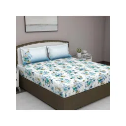 GM 'Fiesta' Blue & White Cotton 180 TC Double Bedsheet with 2 Pillow Covers-picture-34