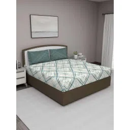 GM Green & Beige 100% Cotton 210 TC King Bedsheet Set image 1