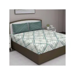 GM Green & Beige 100% Cotton 210 TC King Bedsheet Set image 2