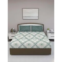 GM Green & Beige 100% Cotton 210 TC King Bedsheet Set image 3
