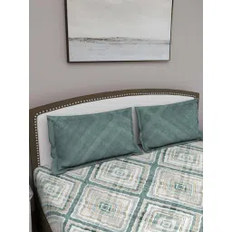 GM Green & Beige 100% Cotton 210 TC King Bedsheet Set image 4