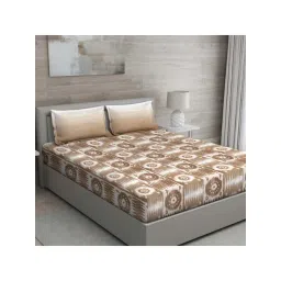 GM 'Matthiola' Brown Cotton 150 TC Double Bedsheet with 2 Pillow Covers-picture-47