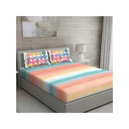 GM 'Matthiola' Multicolor Cotton 150 TC Double Bedsheet with 2 Pillow Covers-picture-39